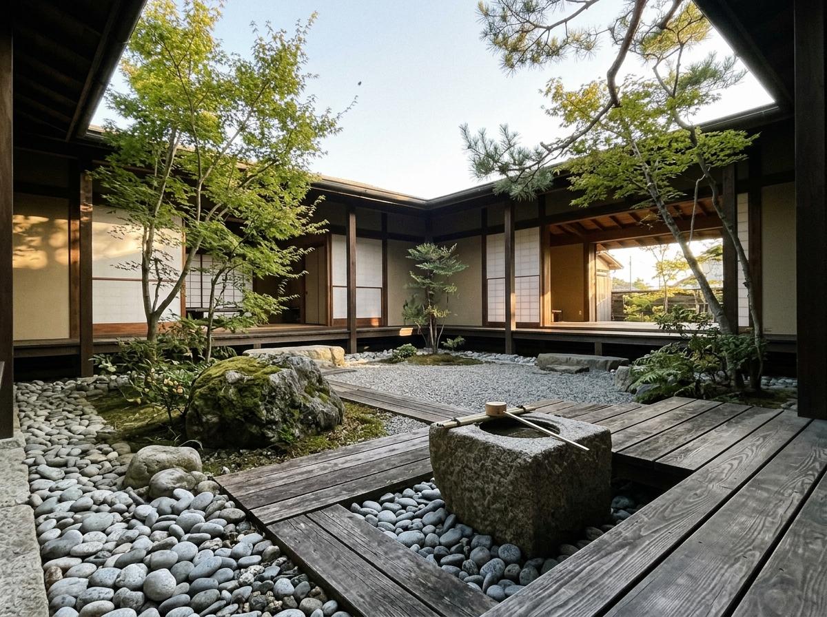 Elegant Stone Elements In A Japandi Courtyard Design