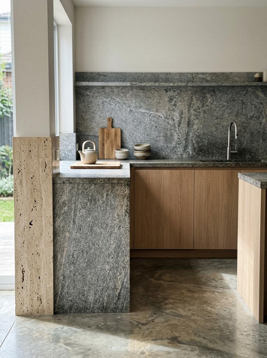 Elegant Stone Finishes For A Minimalist Japandi Kitchen