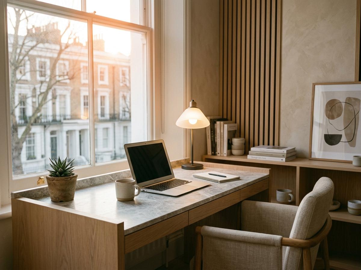 Elegant Stone Hues For A Refined Japandi Workspace