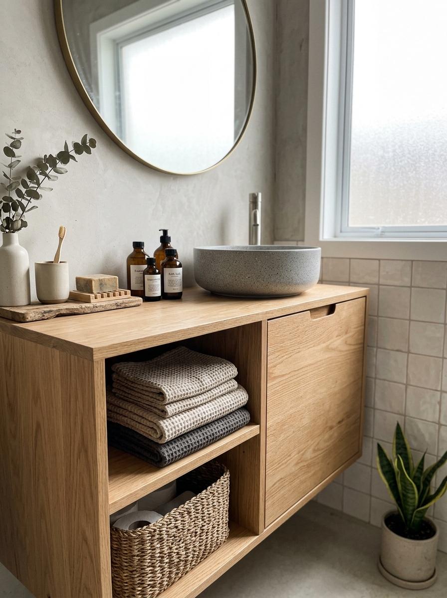 Elegant Storage Ideas For A Japandi Bathroom Vanity