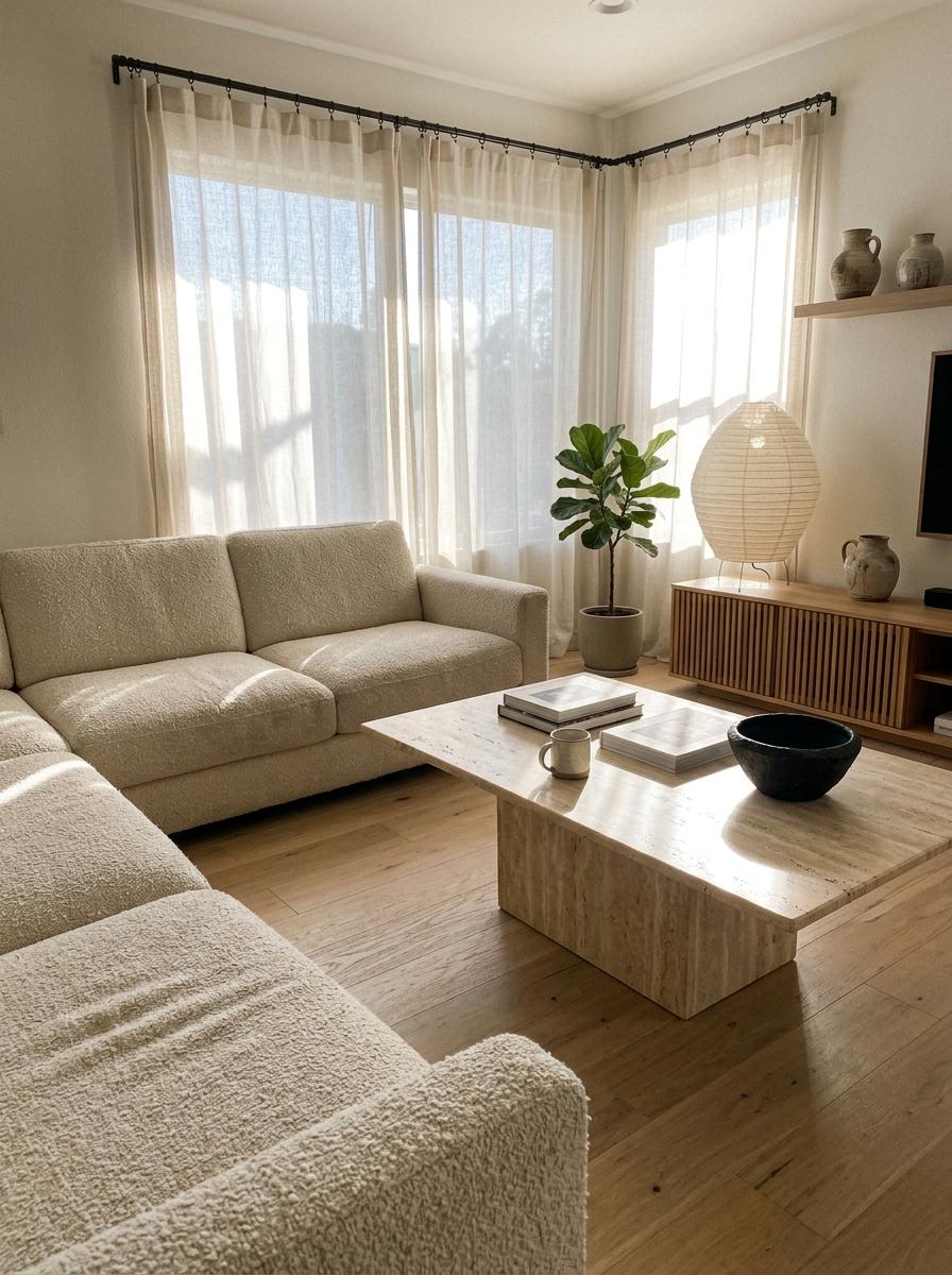 Elegant Textures Found In This Japandi Living Room Layout