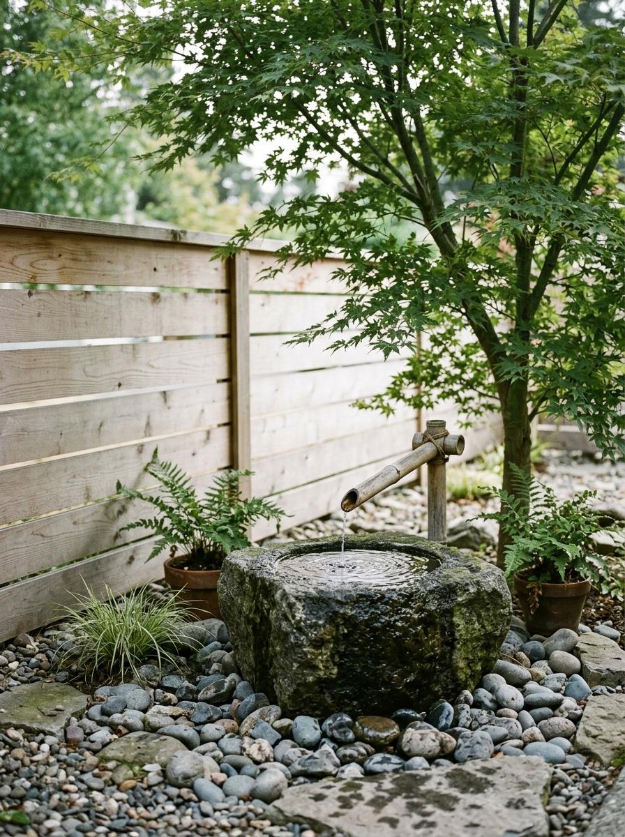 Embrace A Peaceful Backyard With Japandi Water Feature Influences