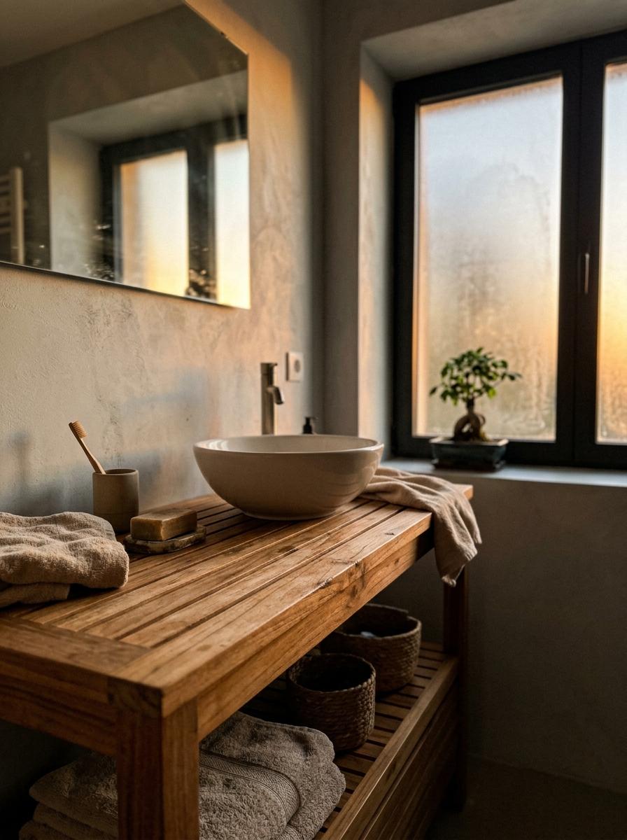 Embrace A Sustainable Lifestyle With Japandi Bathroom Wood Accents