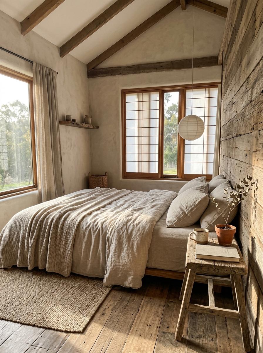 Embracing Raw Beauty Inside A Rustic Japandi Bedroom