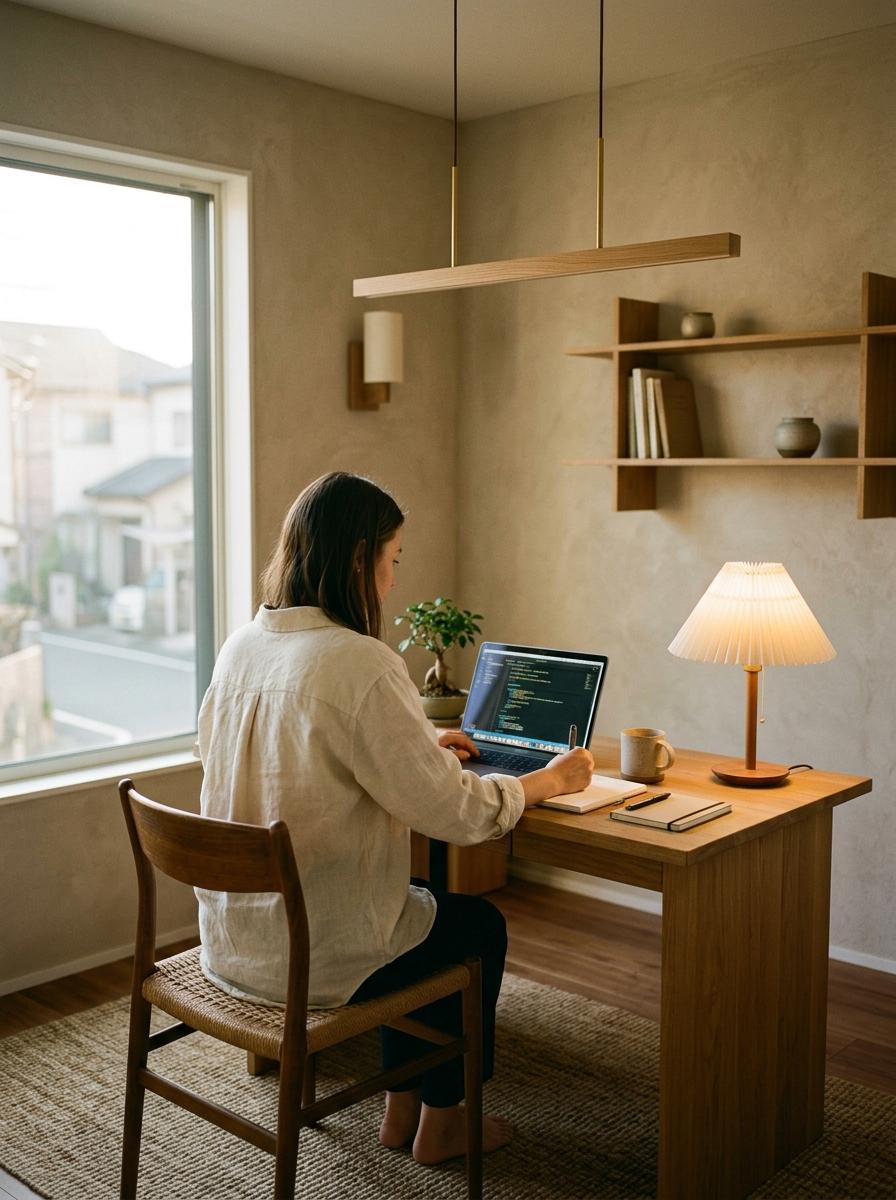 Enhance A Minimalist Den With Japandi Office Lighting Fixtures