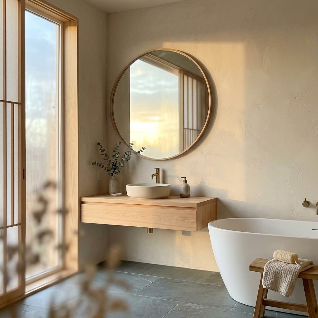 Enhance Natural Light With A Strategic Japandi Bathroom Mirror