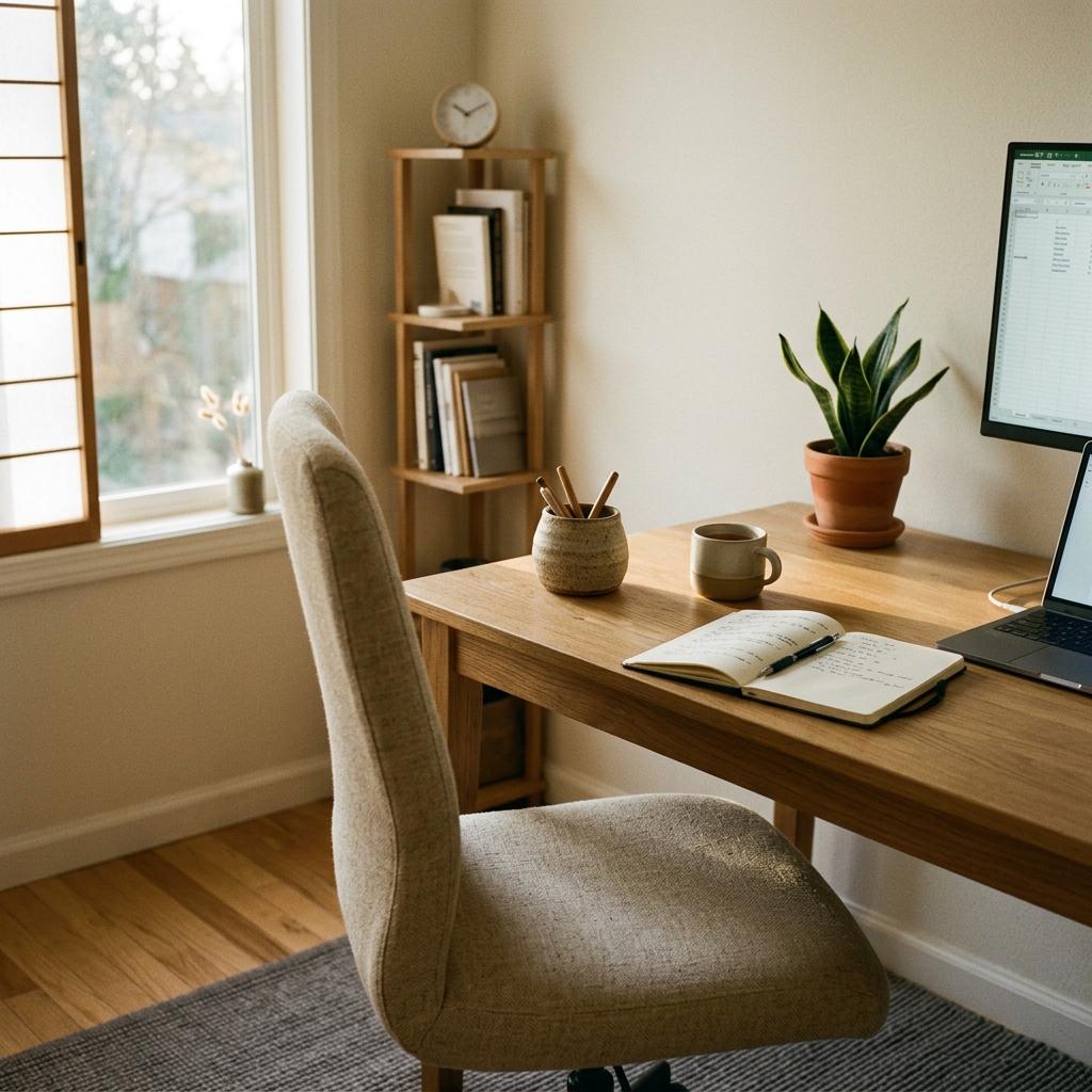 Experience A Grounded Atmosphere Created By Japandi Office Decor