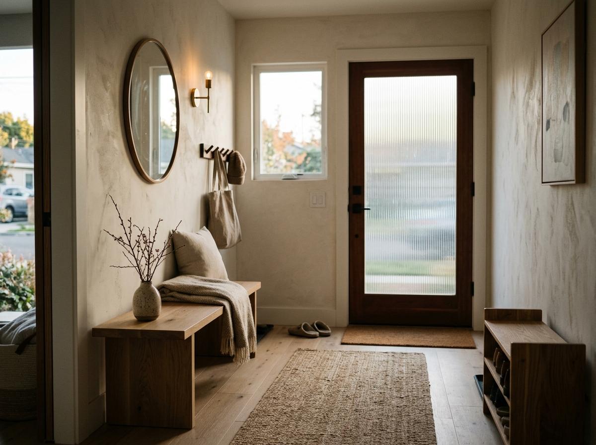 Experience A Harmonious Welcome In This Japandi Entryway