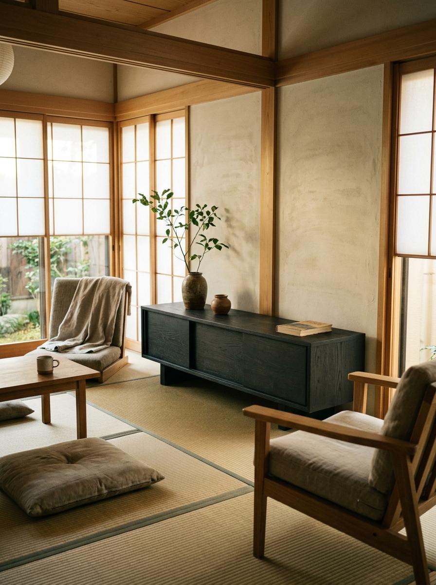 Experience Calm Comfort Inside This Simple Japandi Living Room