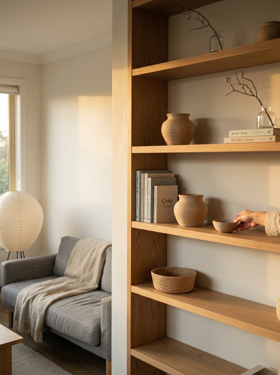 Experience Quiet Harmony Through Japandi Living Room Shelving
