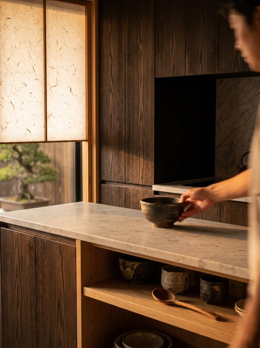 Experience Texture And Light Within A Warm Japandi Kitchen