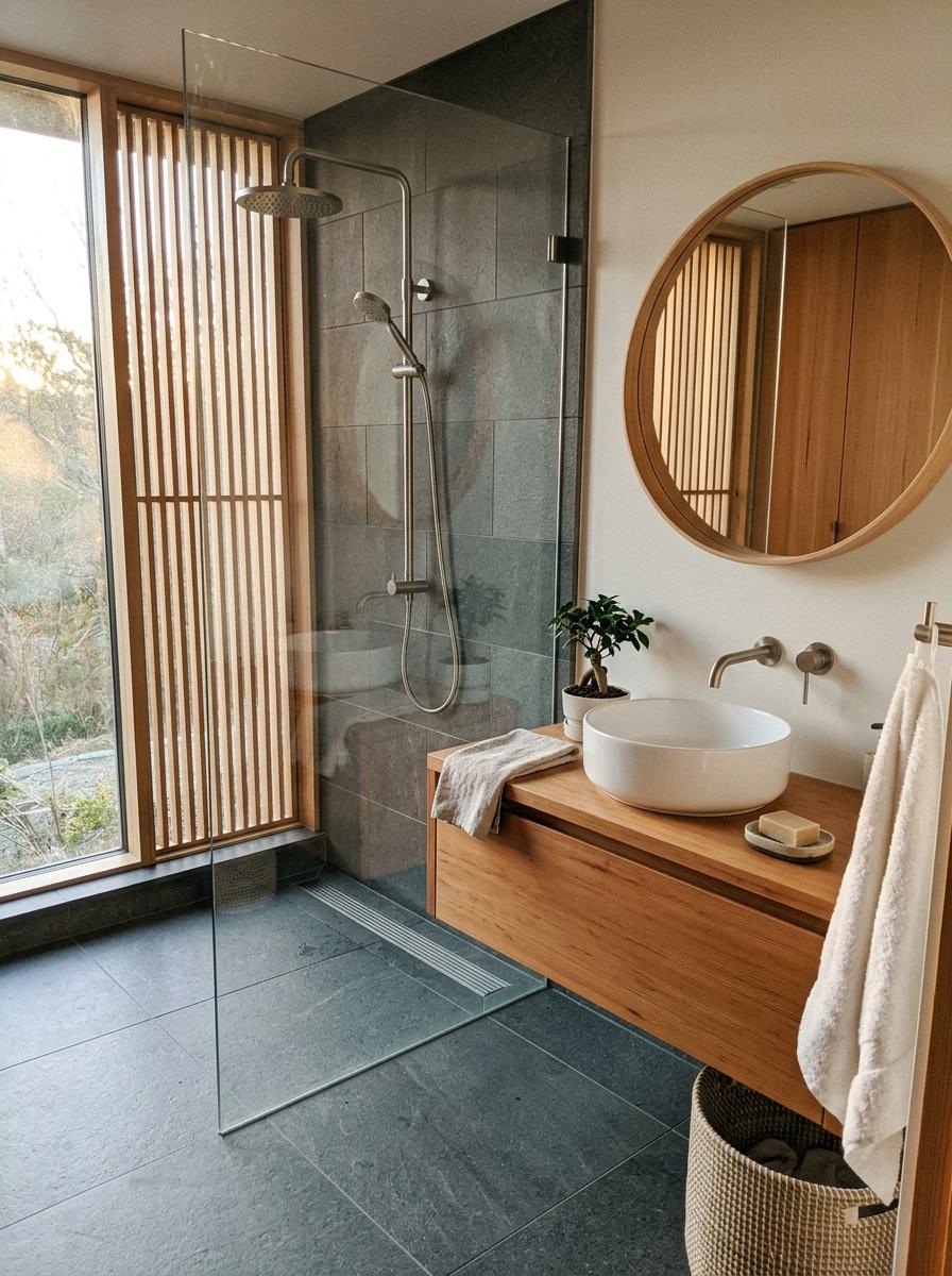 Experience The Calm Of A Modern Japandi Bathroom Layout