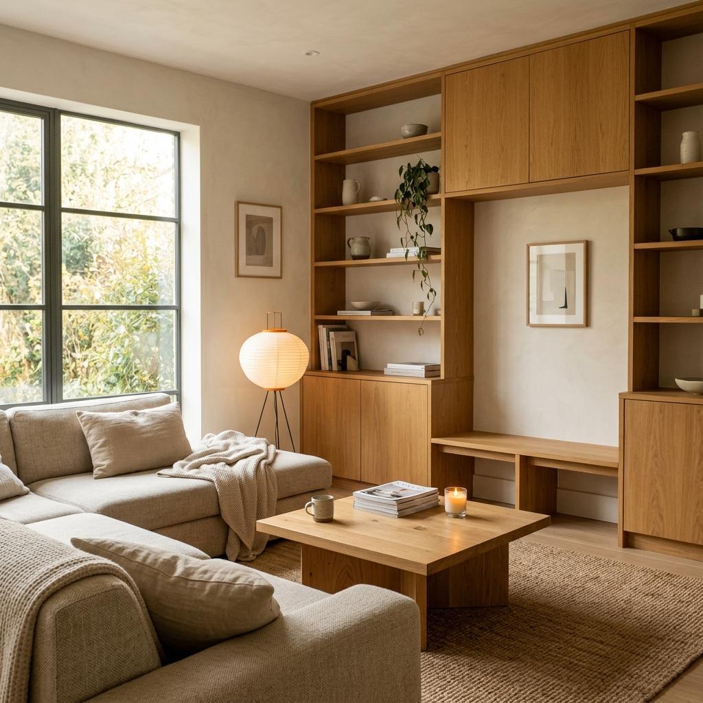 Experience The Glow Of This Warm Japandi Living Room