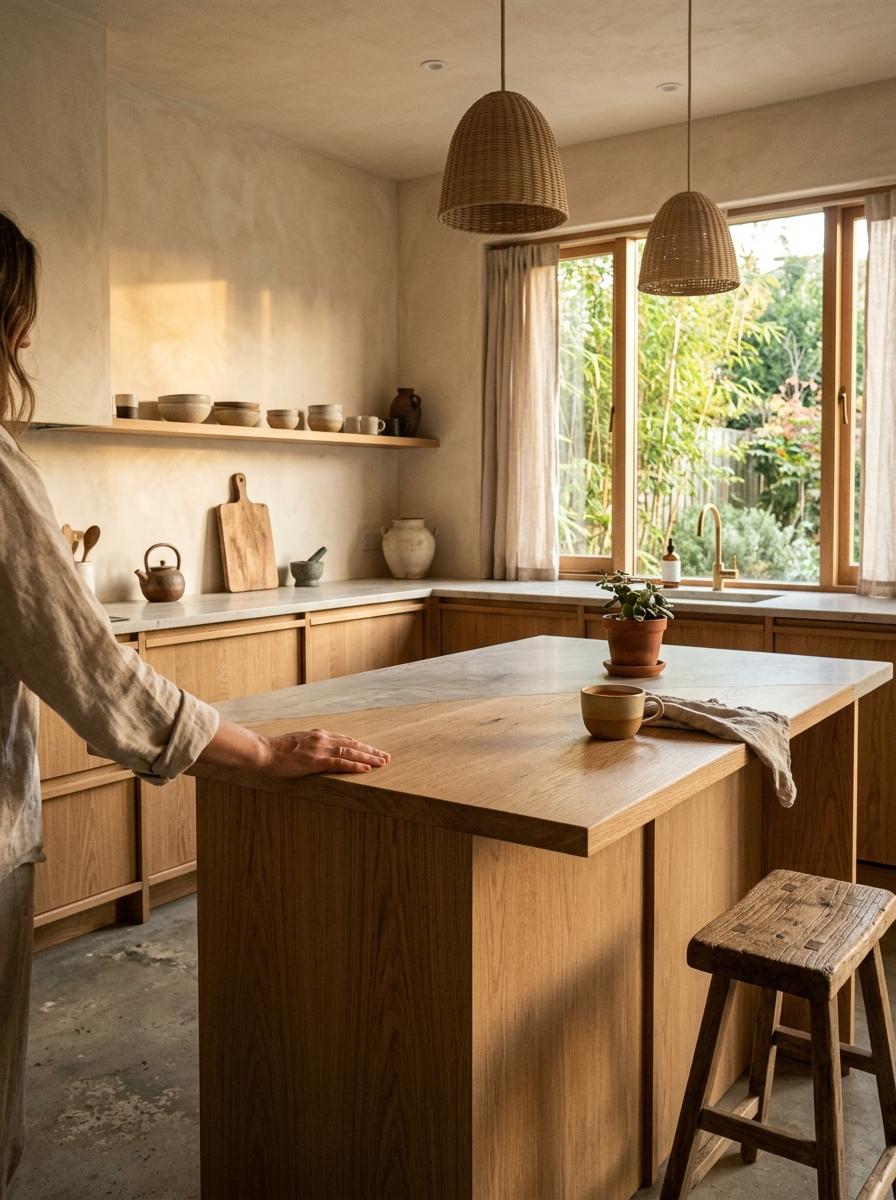 Experience The Warmth Of An Organic Japandi Kitchen Layout