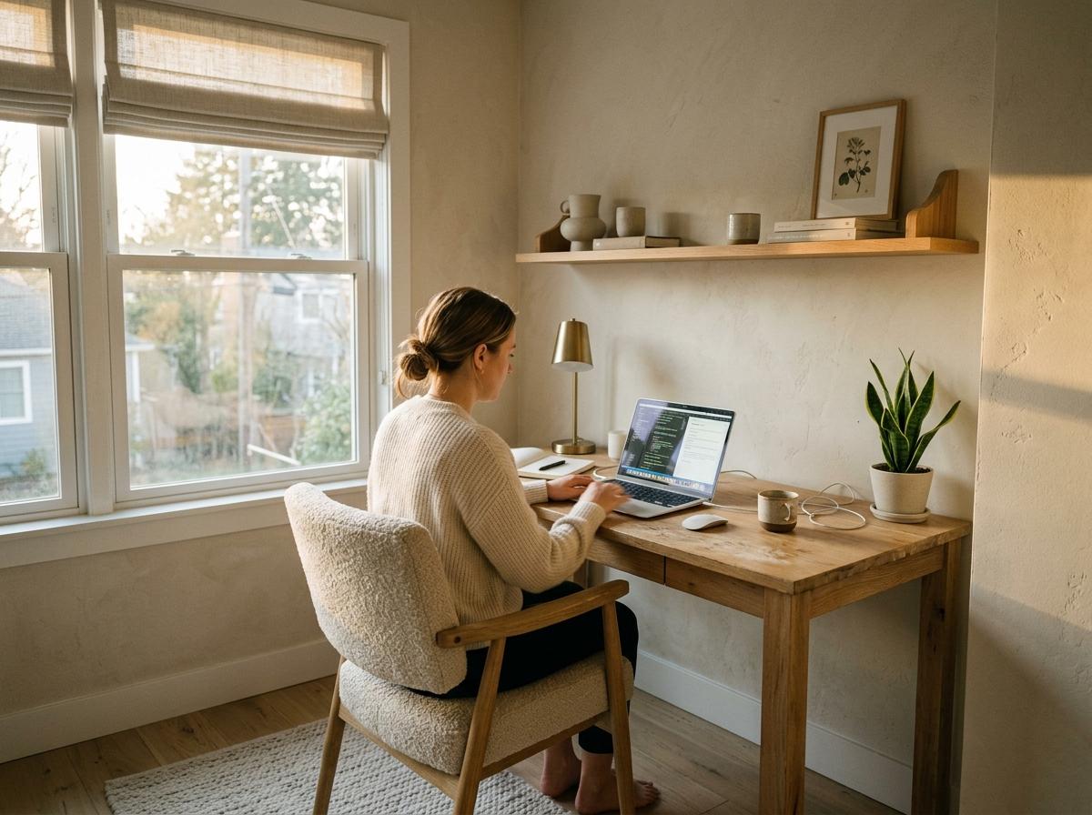 Experience The Warmth Of This Minimalist Cozy Japandi Office