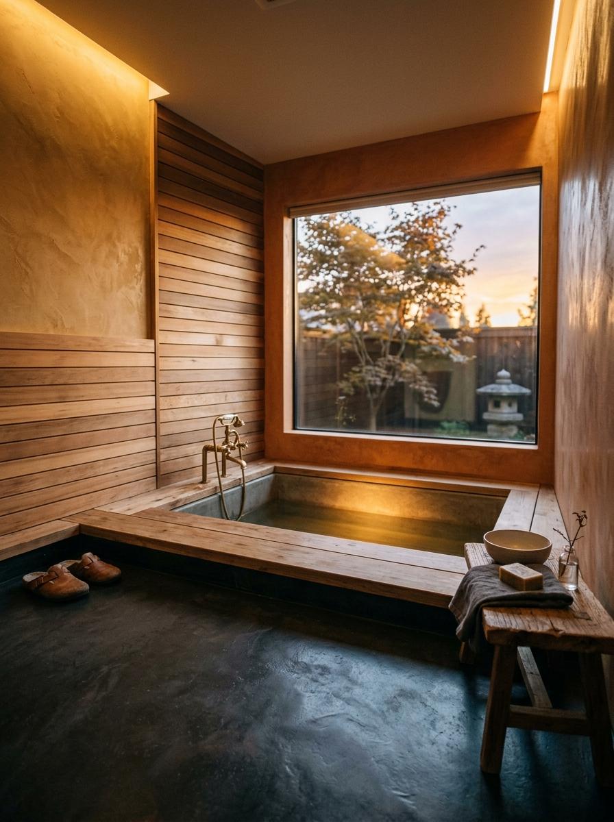 Experience Total Comfort In An Earth Tone Japandi Bathroom