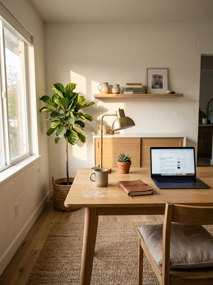 Explore A Balanced Home Workspace Using Japandi Office Decor