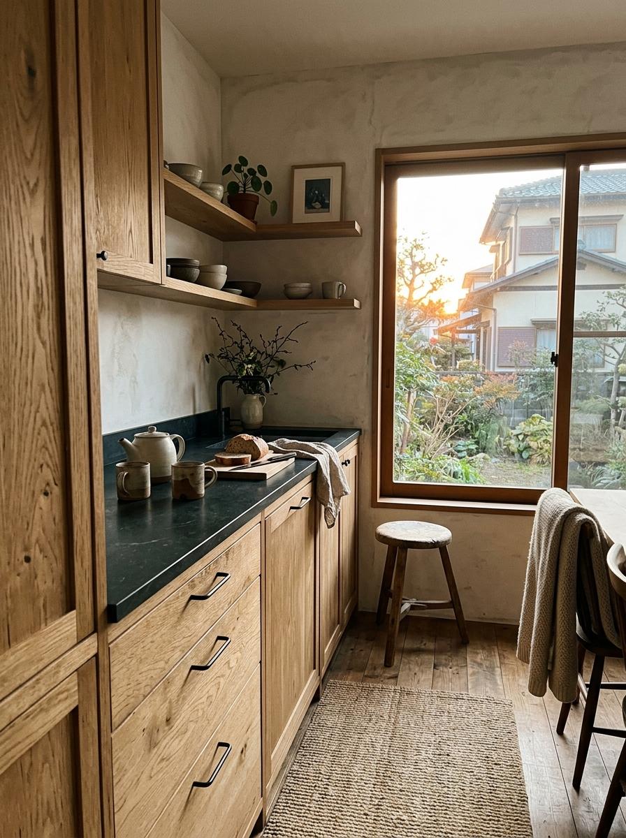 Explore A Carefully Curated Home With A Warm Japandi Kitchen