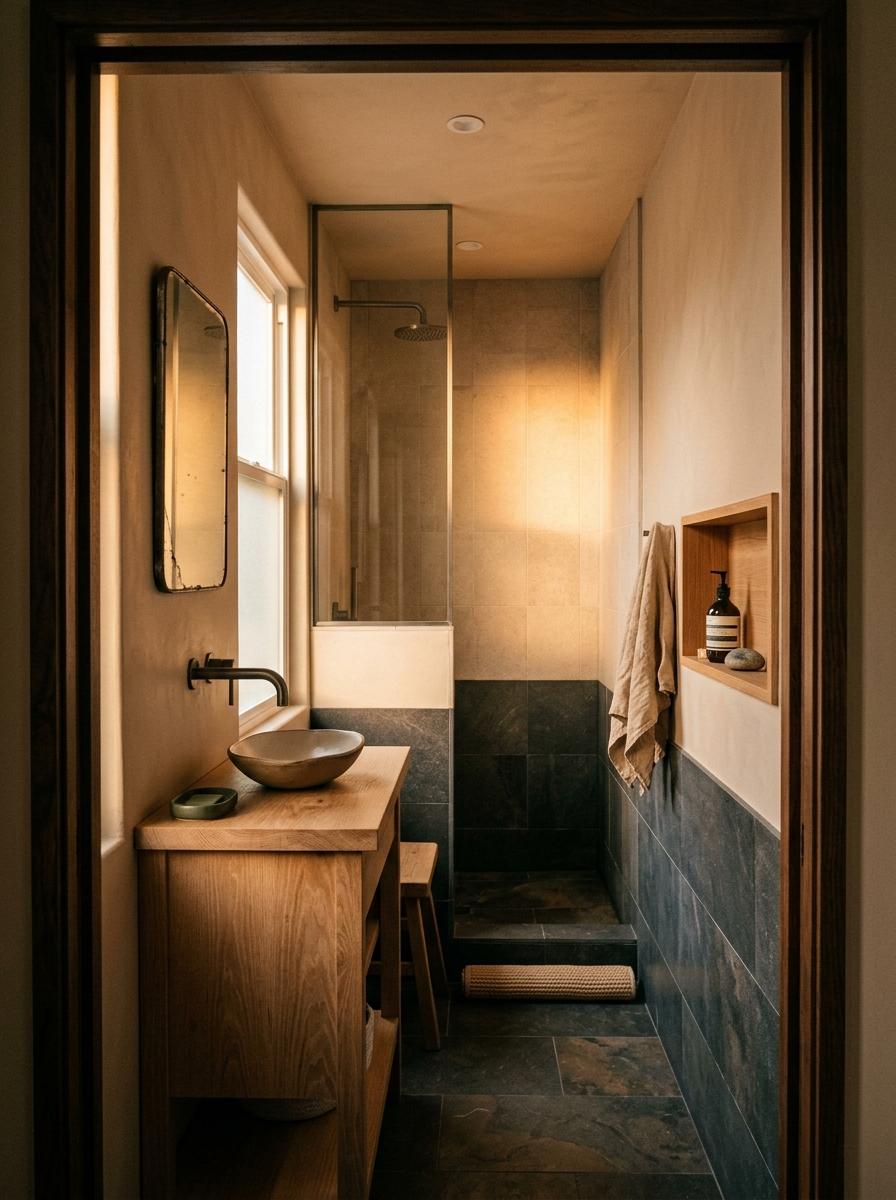 Explore A Compact Home Featuring A Small Japandi Bathroom