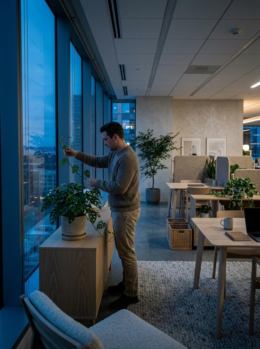 Explore A Contemporary Layout Including Japandi Office Plants
