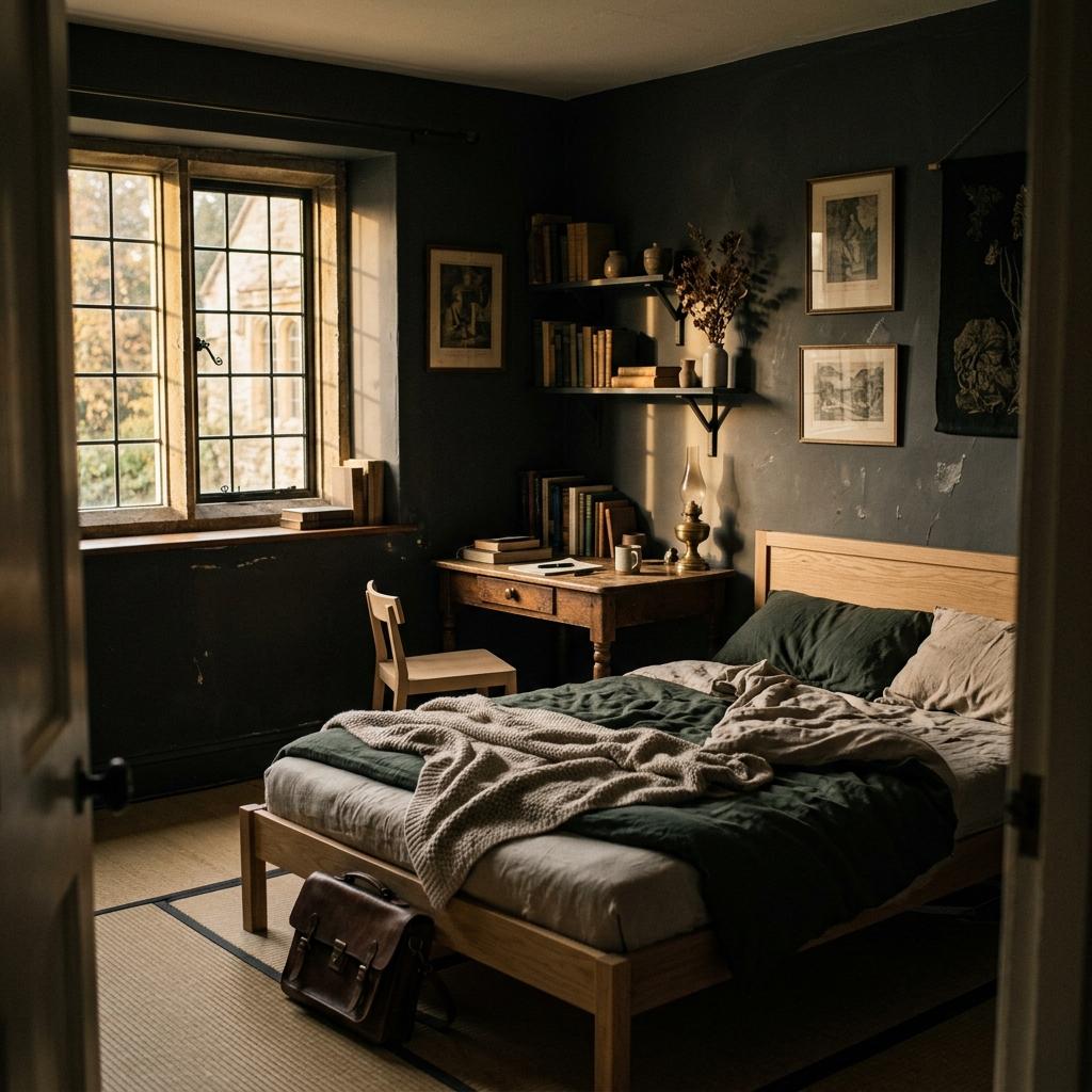 Explore A Dark Academy Bedroom Styled With Japandi Pieces