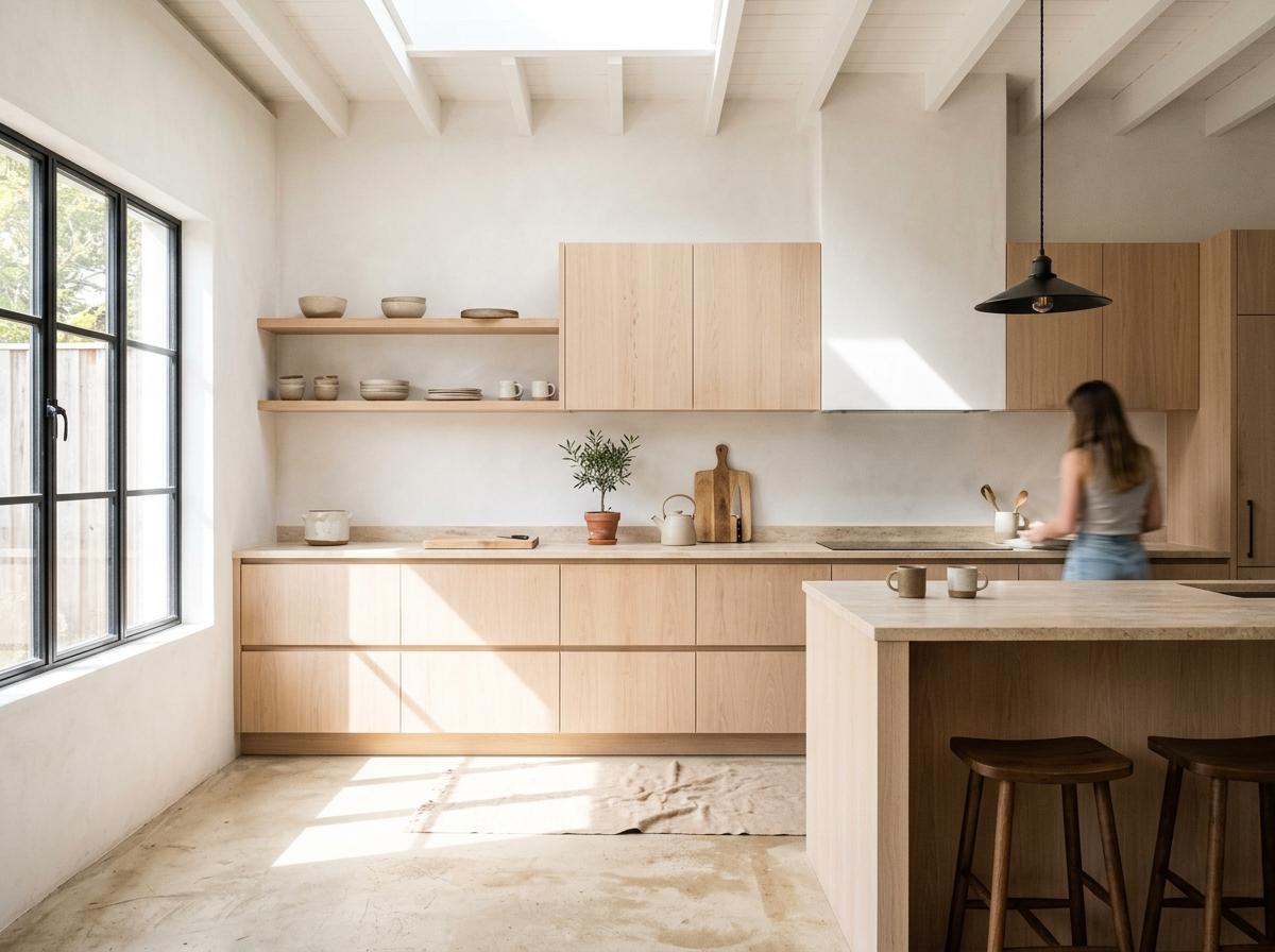 Explore A Light Filled Space With Japandi Kitchen Cabinets