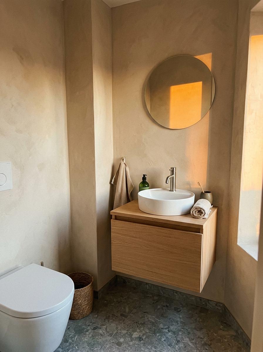 Explore A Sophisticated Apartment With A Japandi Guest Bathroom