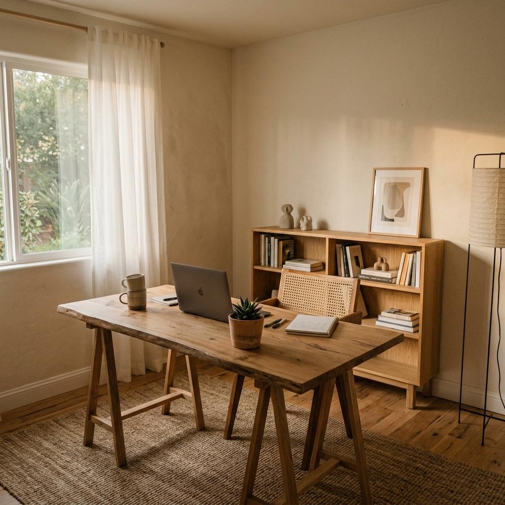 Explore A Sophisticated Japandi Office With Natural Colors