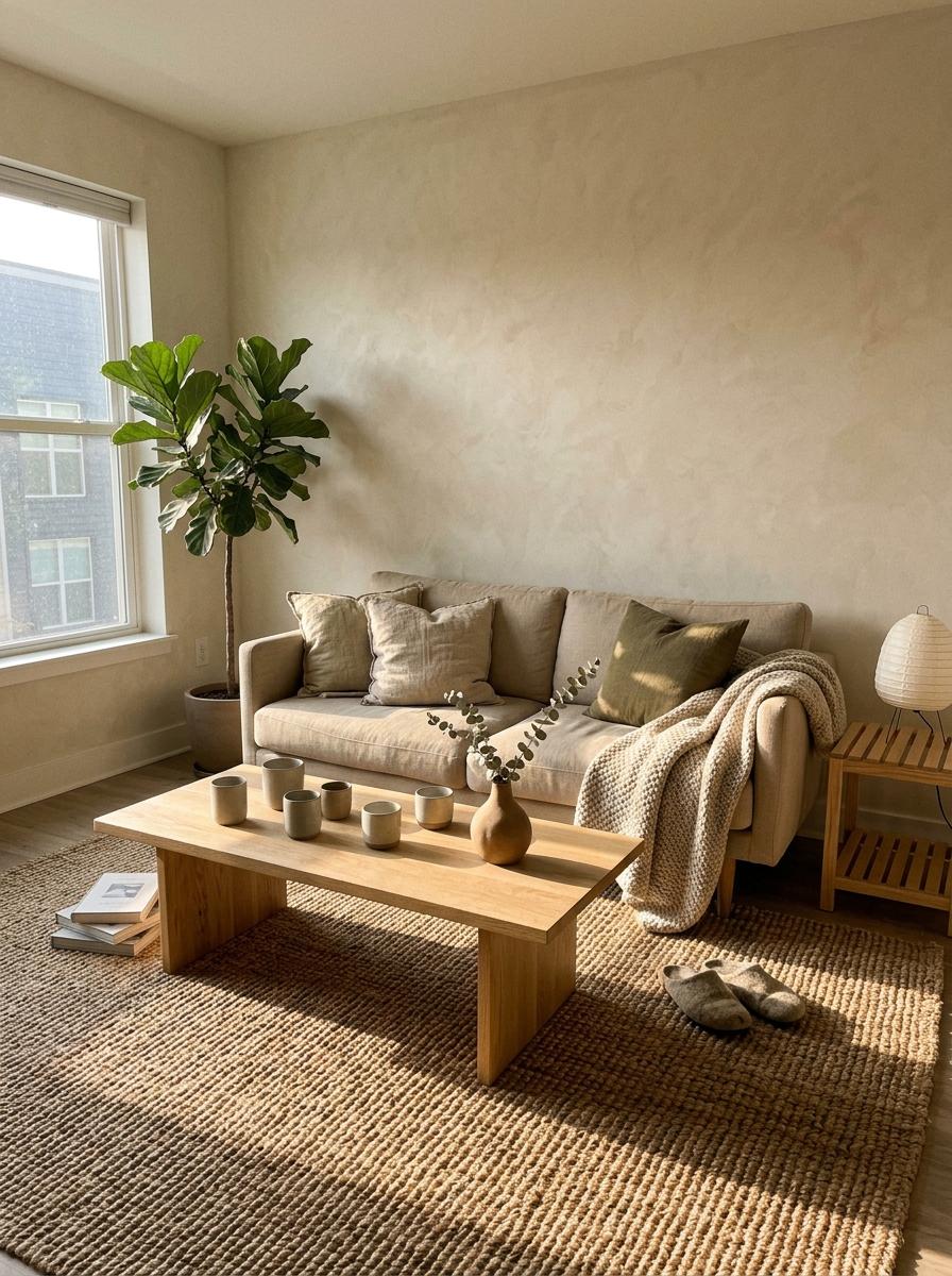 Explore A Warm And Inviting Minimalist Japandi Living Room