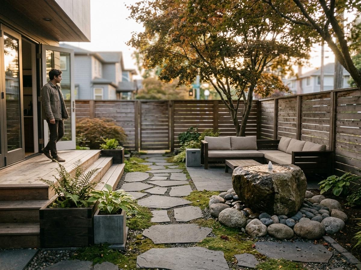Explore An Earthy And Quiet Modern Japandi Backyard Oasis