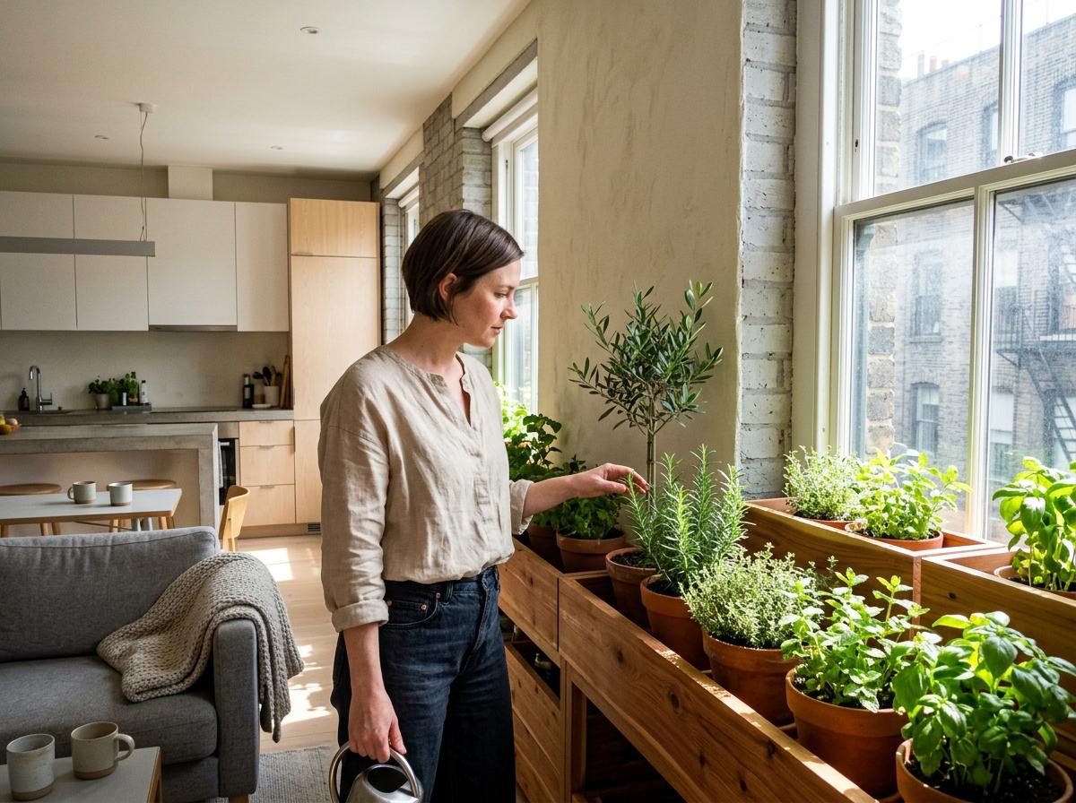 Explore An Elegant Apartment Featuring A Japandi Herb Garden