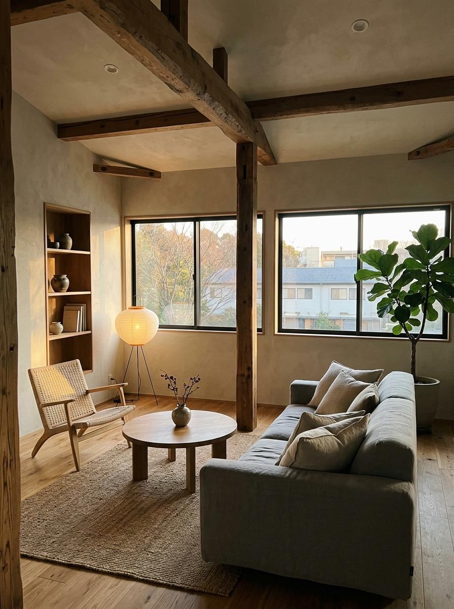 Explore An Inviting And Warm Japandi Living Room Layout