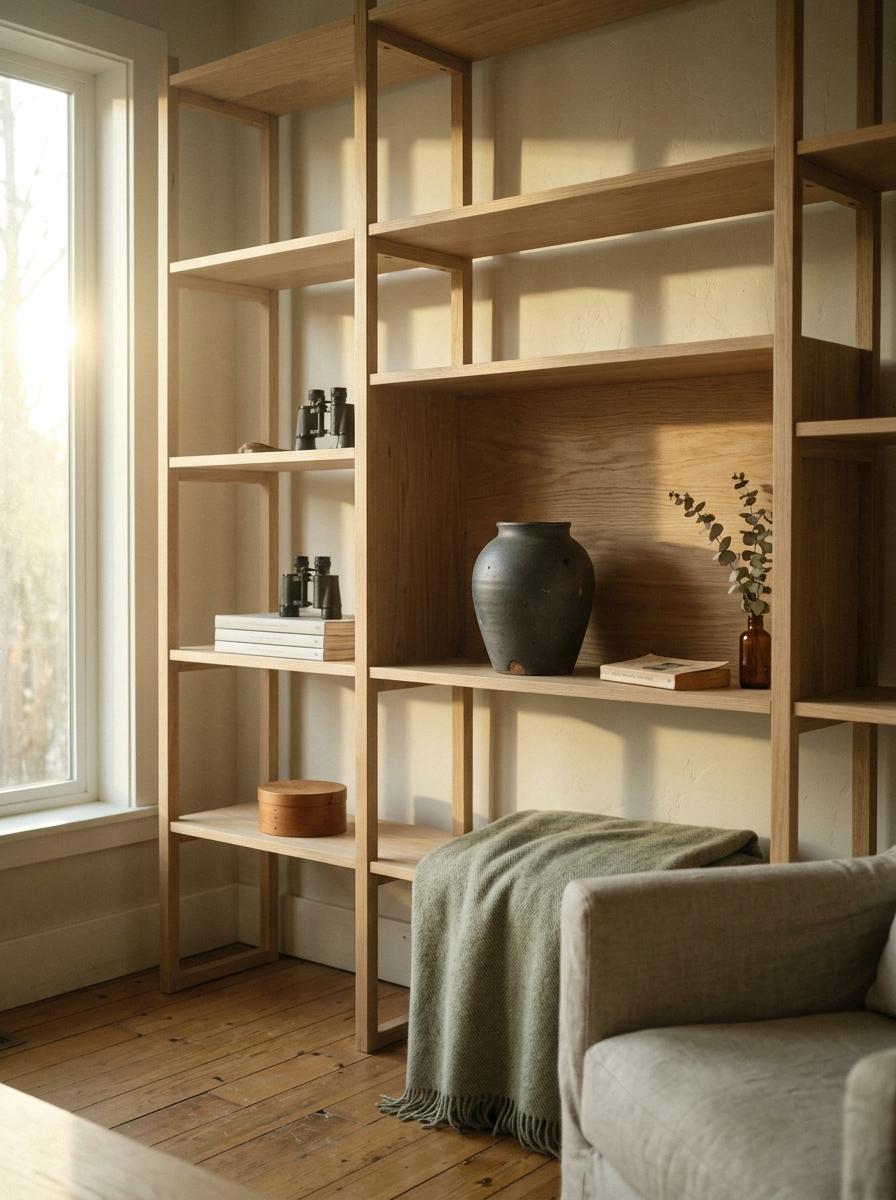 Explore Functional Beauty Within Japandi Living Room Shelving Systems