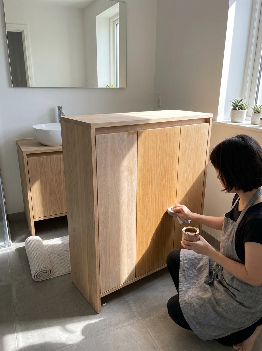 Explore Natural Wood Finishes For Your Japandi Bathroom Storage Furniture