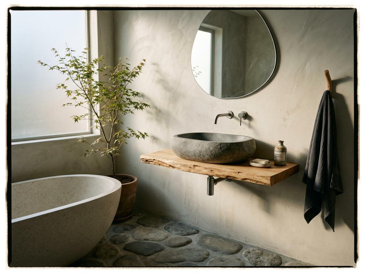 Explore Organic Shapes In A Contemporary Japandi Style Bathroom