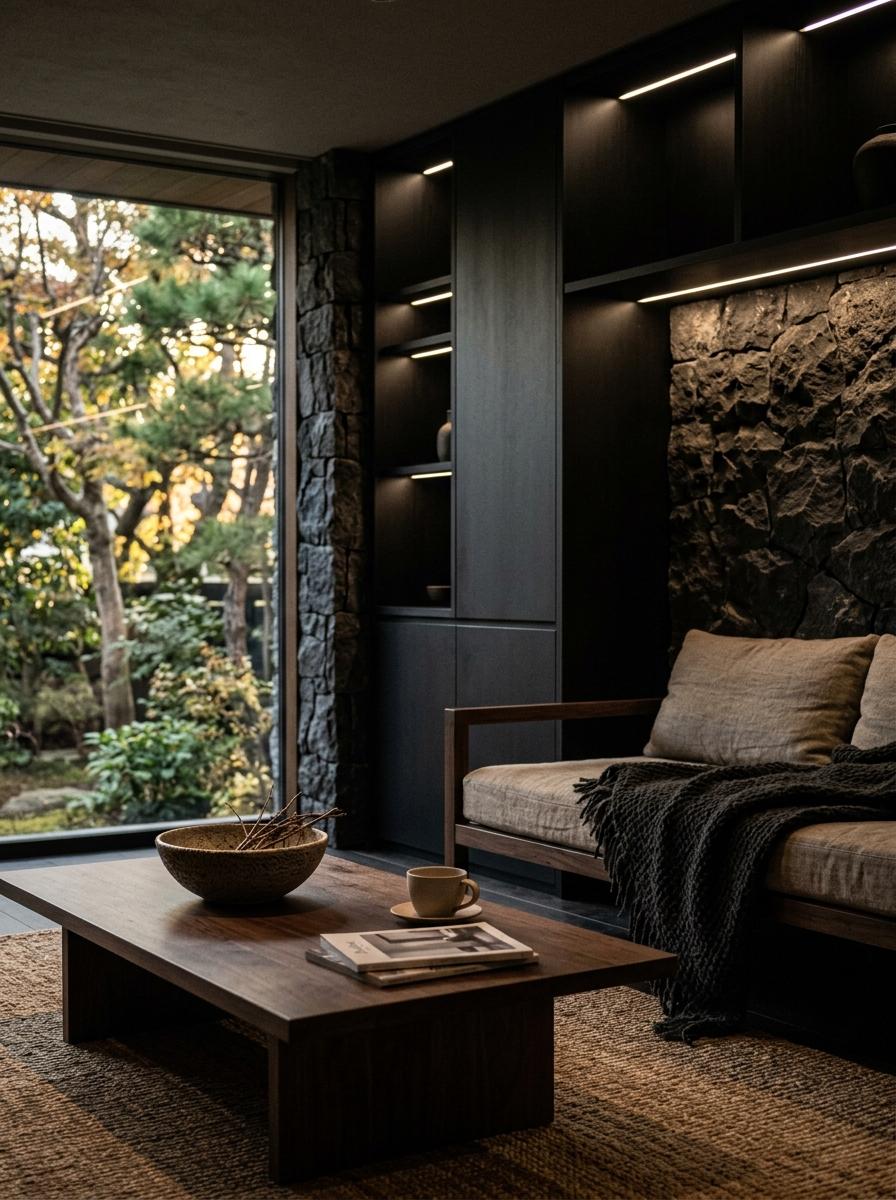 Explore The Sophistication Of Dark Earthy Palettes In Japandi Spaces