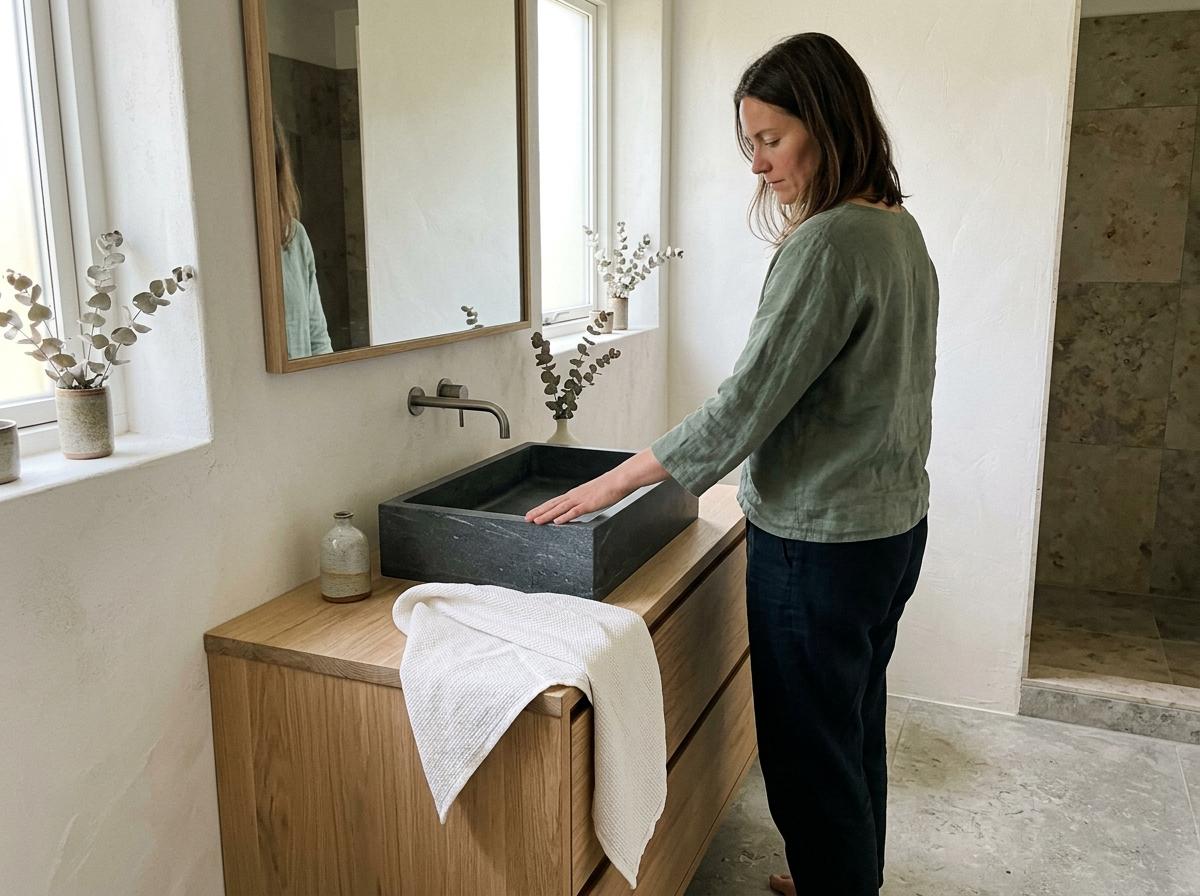 Explore The Tactile Materials Of This Gorgeous Japandi Master Bathroom