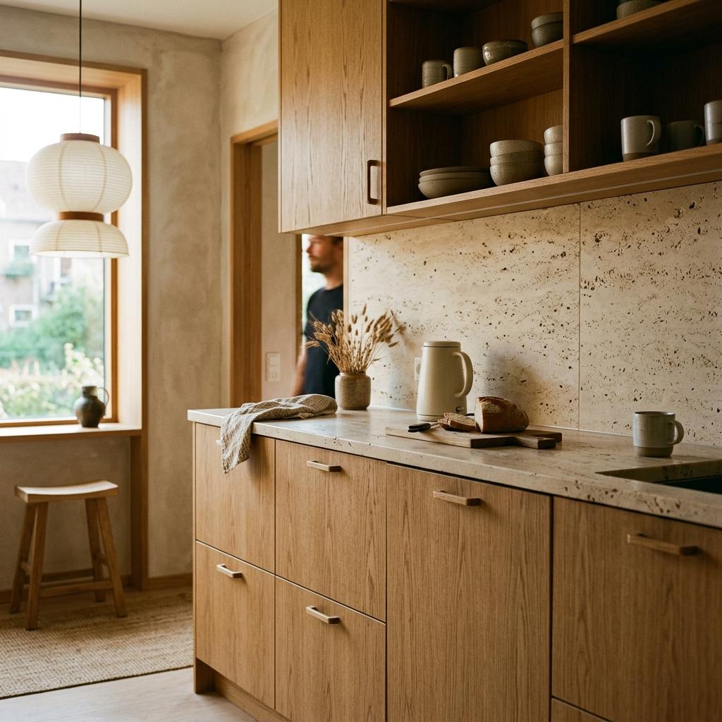 Explore The Warm Neutrals Of This Japandi Kitchen Design