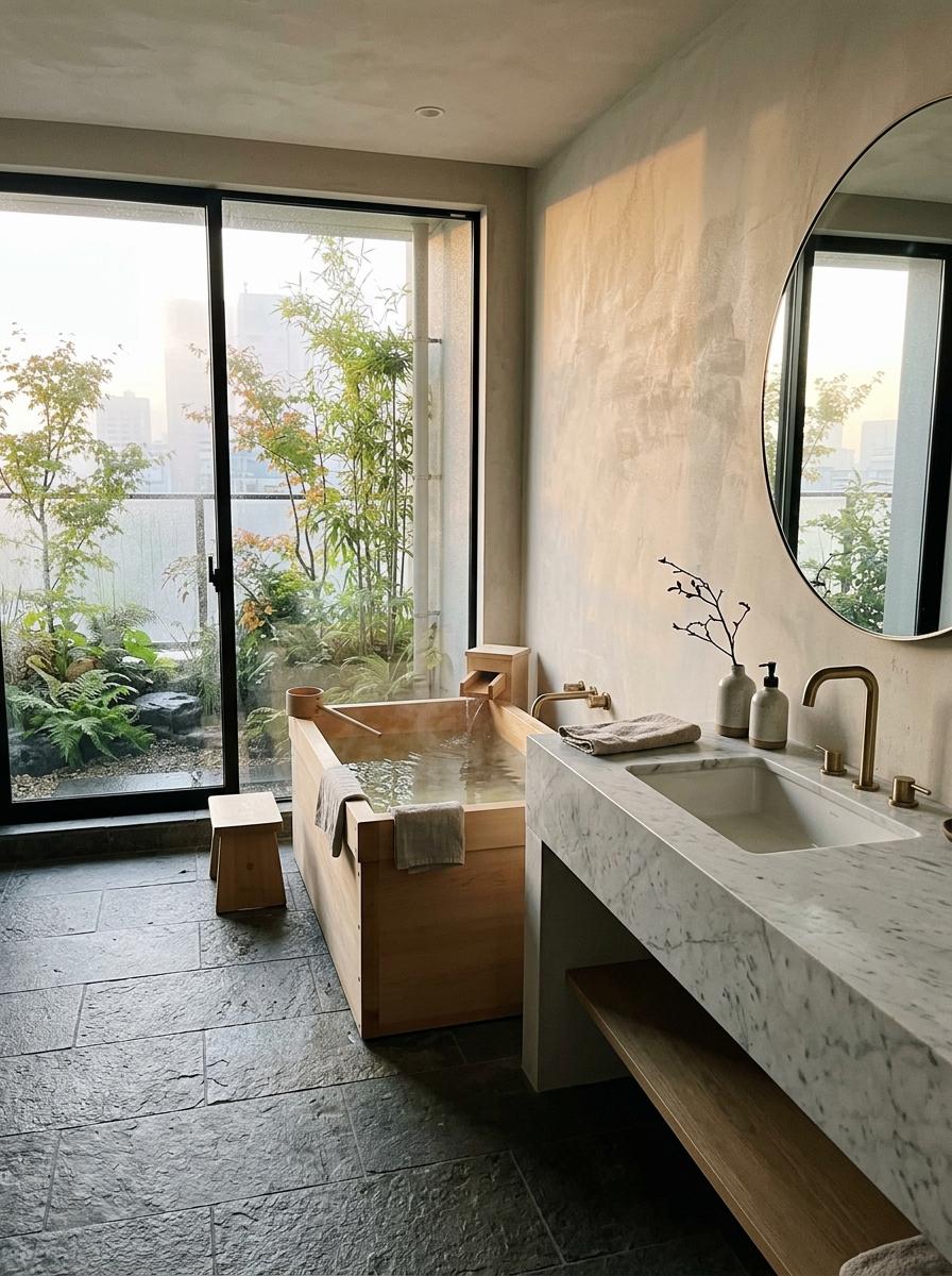 Explore This Zen Inspired Modern Japandi Bathroom Sanctuary