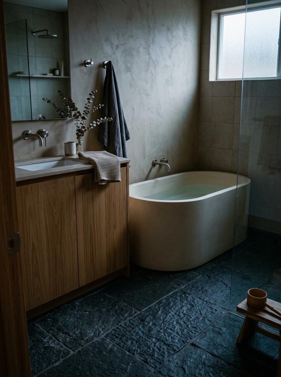 Find Rest Inside This Modern Small Japandi Bathroom