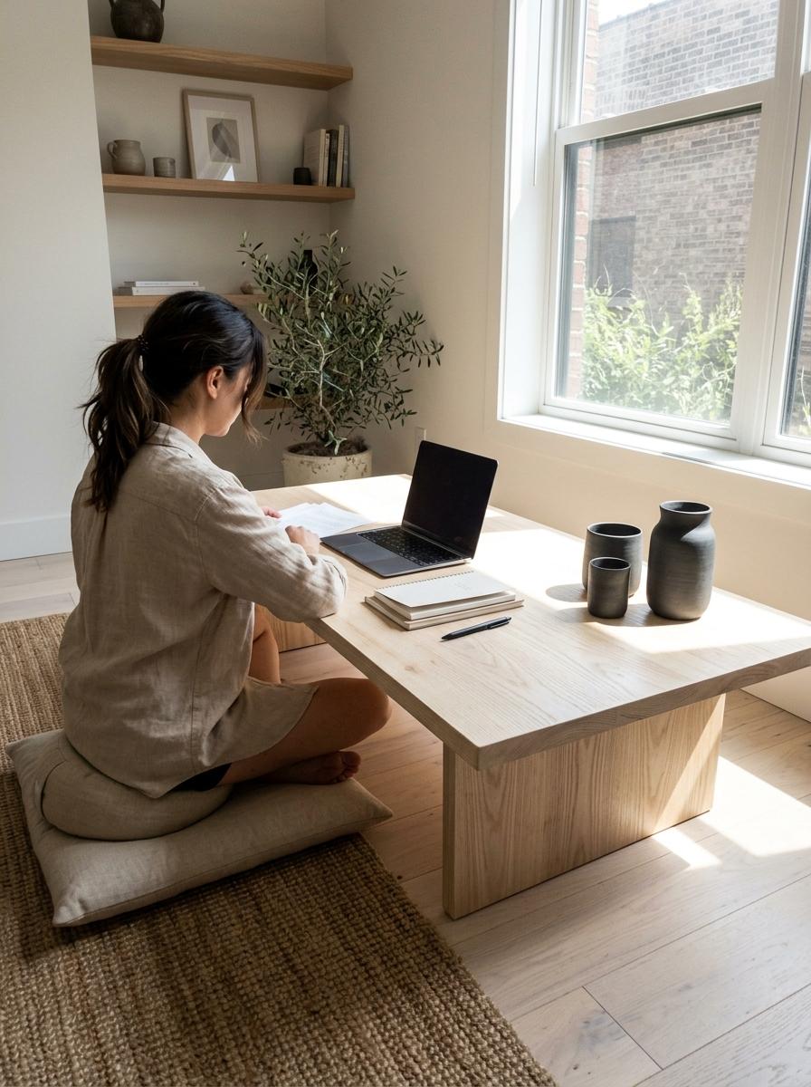 Find Your Flow Within A Meticulous Japandi Office Decor Layout