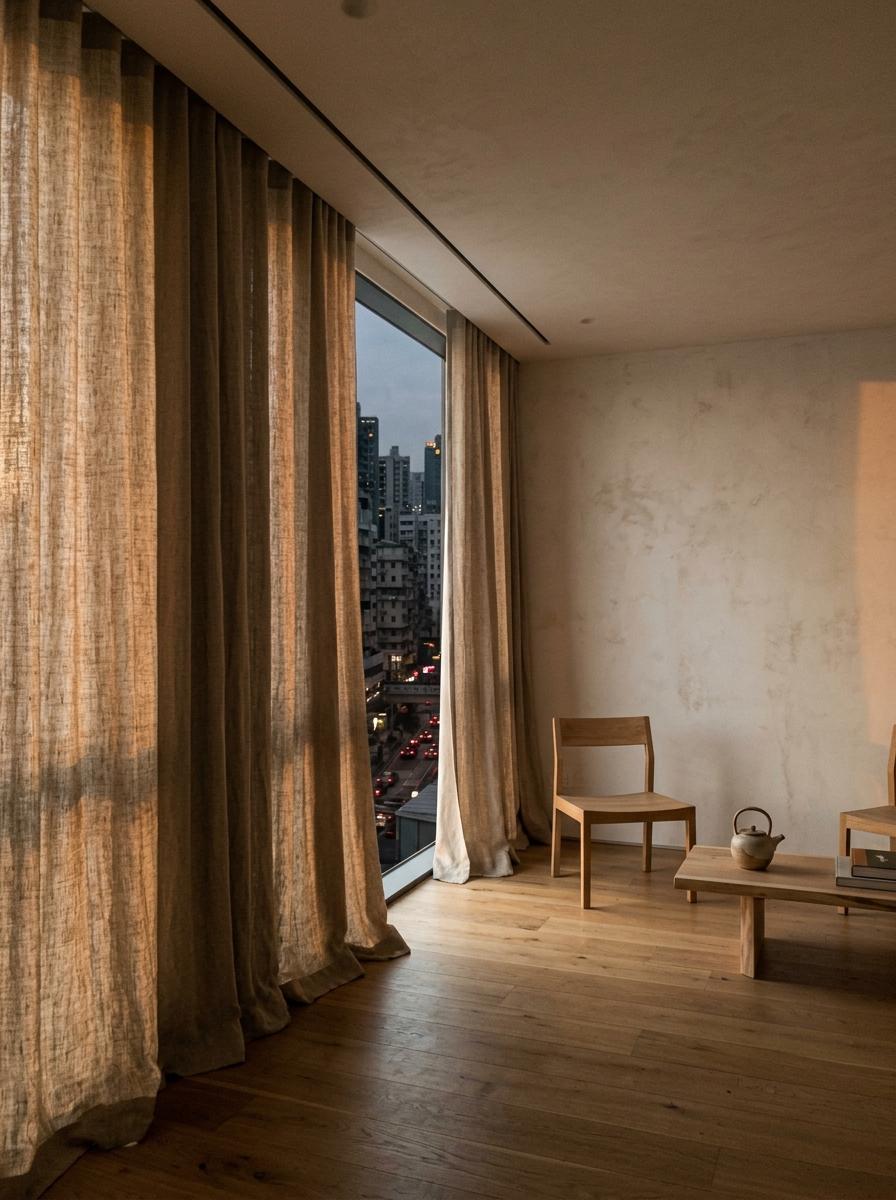 Floor To Ceiling Curtains In A Modern Japandi Home