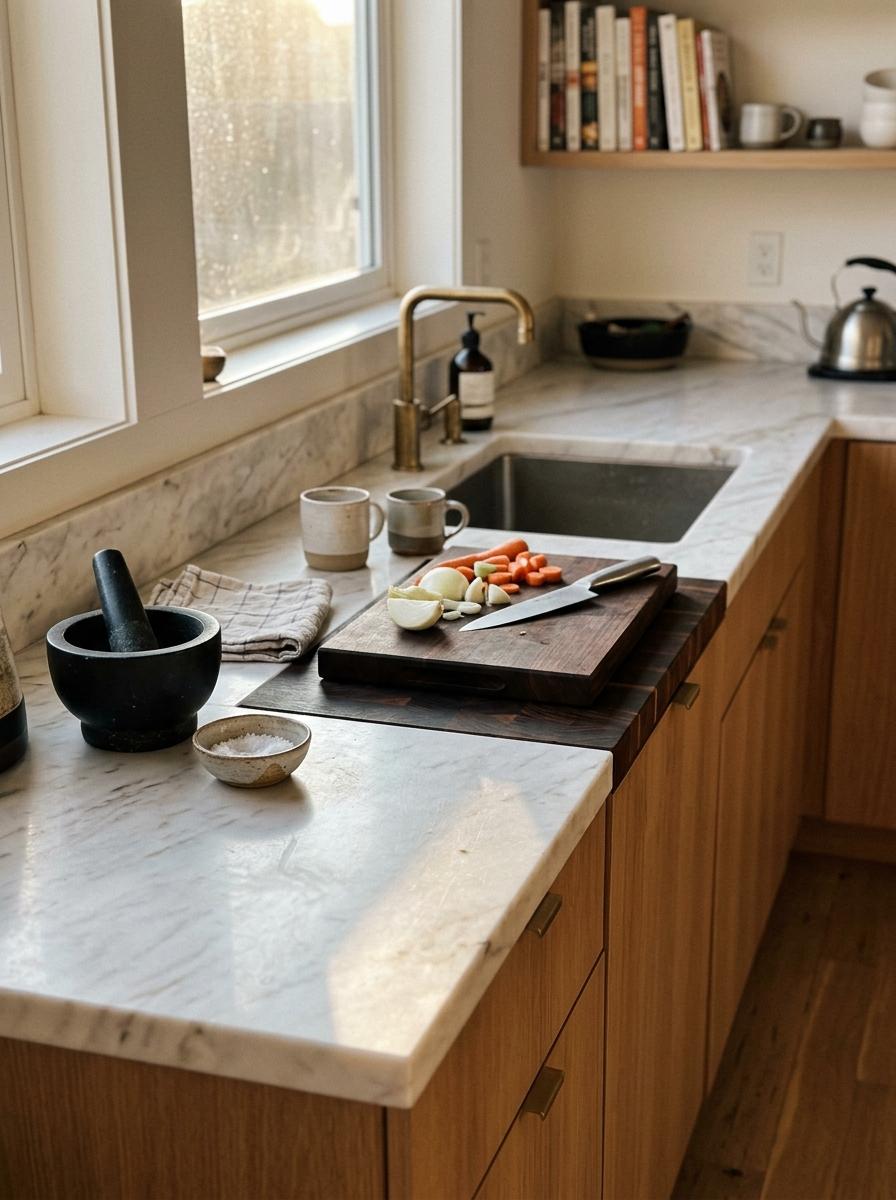 Functional Beauty Defined By Unique Japandi Kitchen Countertops