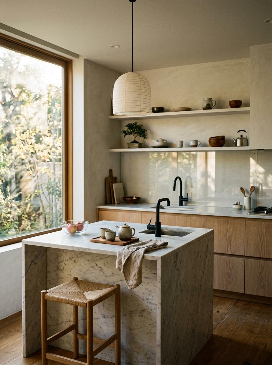 Functional Elegance Within A White Japandi Kitchen Haven