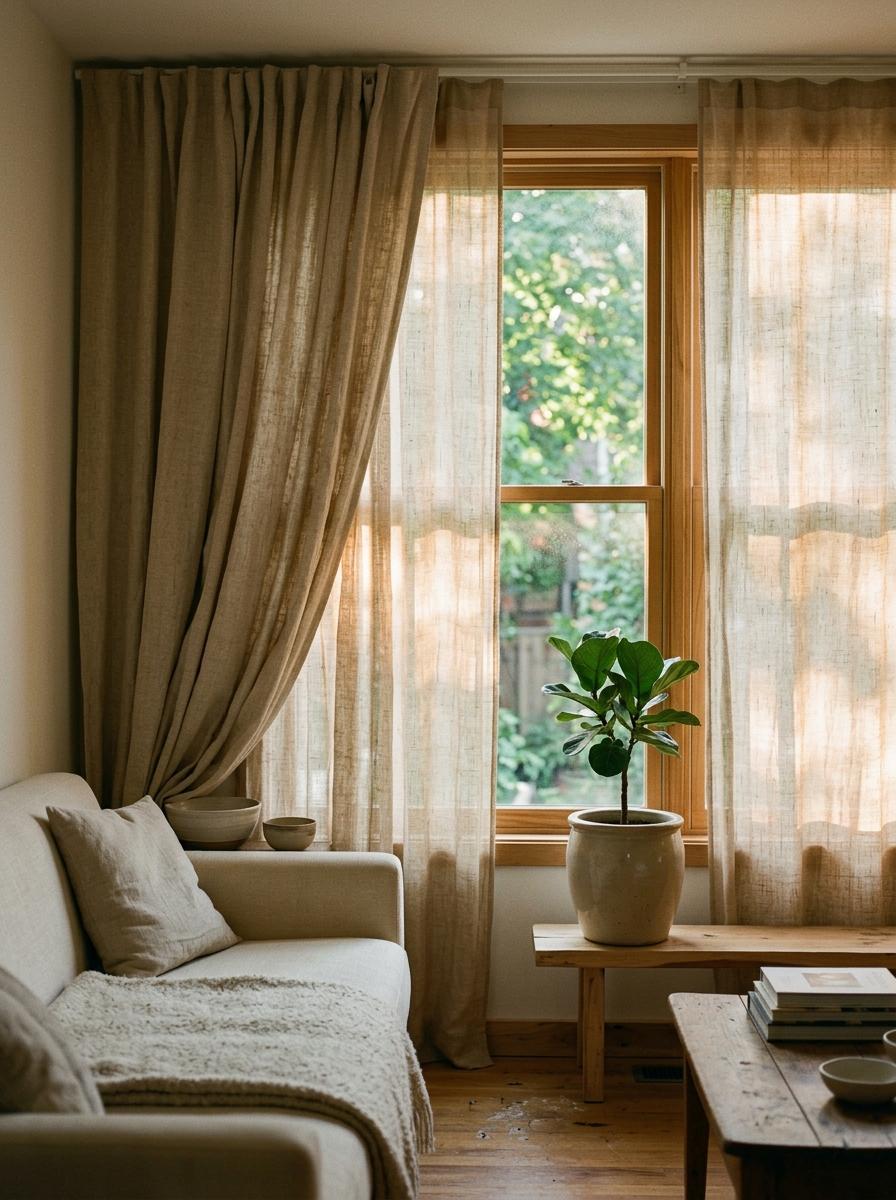 Functional Window Decor With Japandi Living Room Curtains