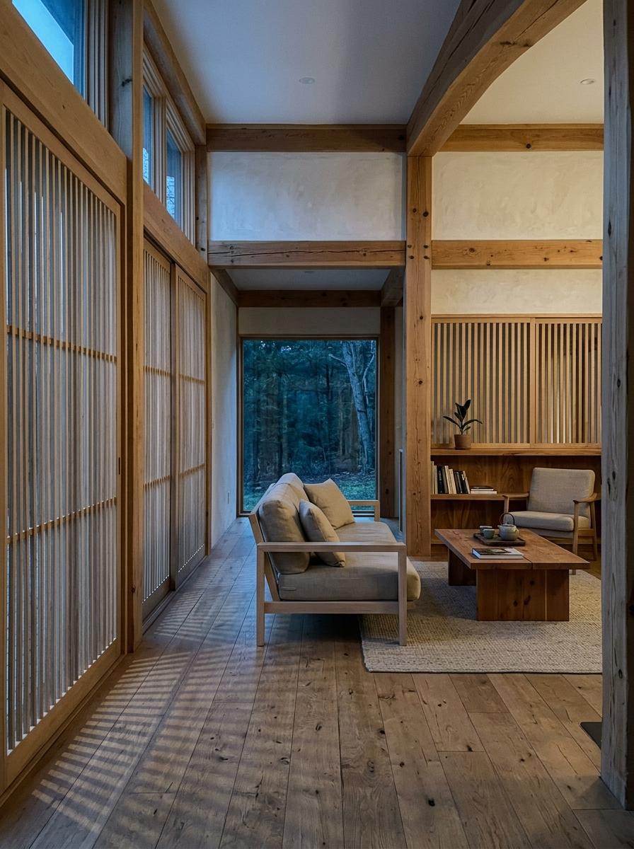 Functional Wood Elements In A Natural Japandi Living Room