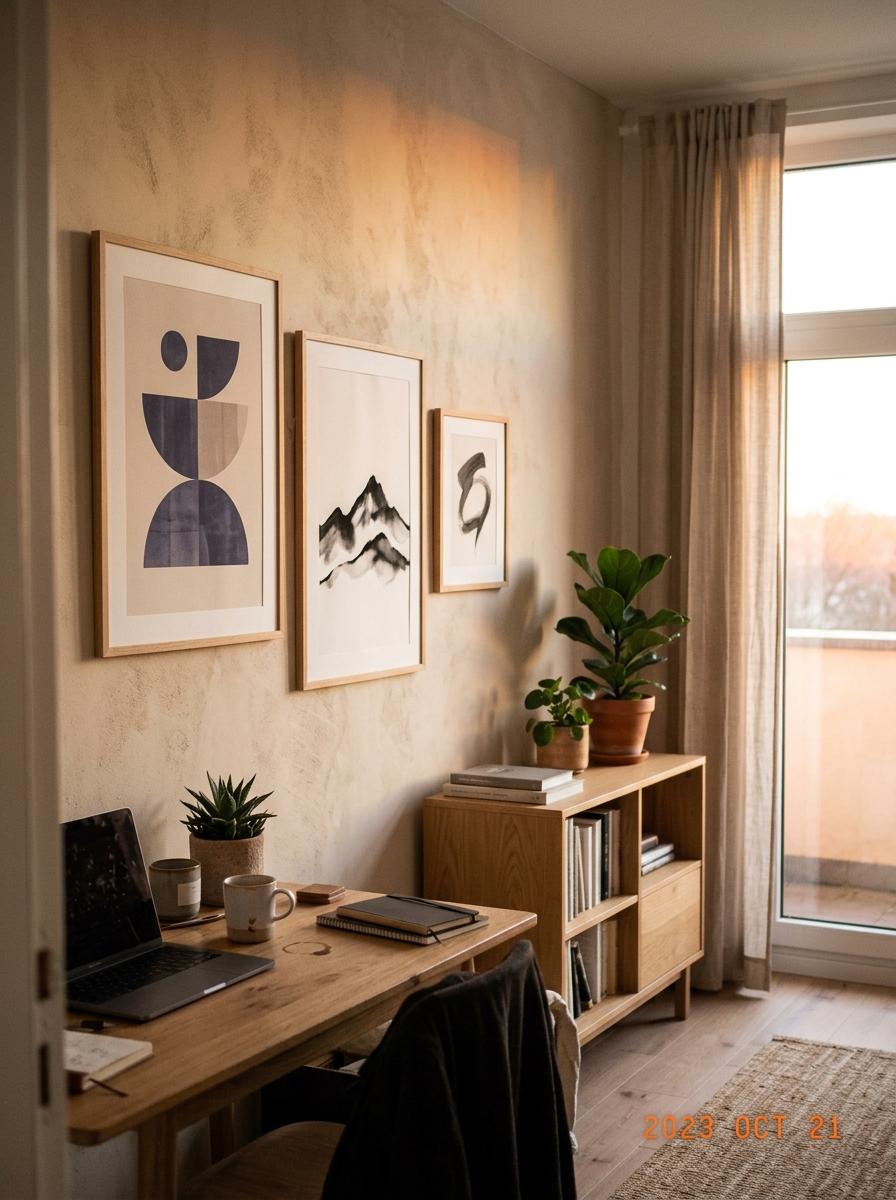 Glimpse A Creative Studio Filled With Japandi Office Wall Art