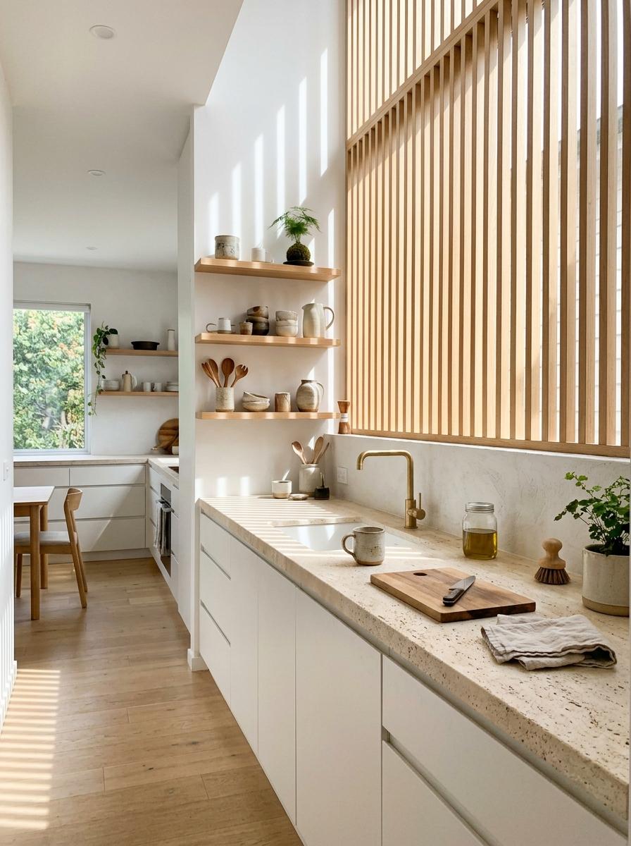 Glimpse A Fashionable Kitchen With White Japandi Design