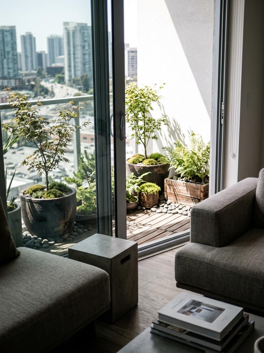 Glimpse A Fashionable Modern Home With A Japandi Balcony Garden