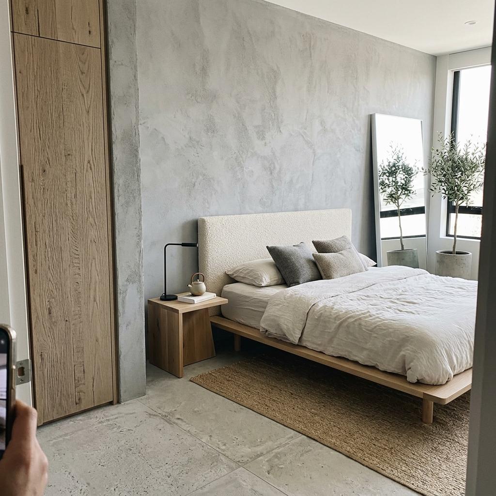 Glimpse A Fashionable Modern Master Bedroom Featuring Japandi Decor
